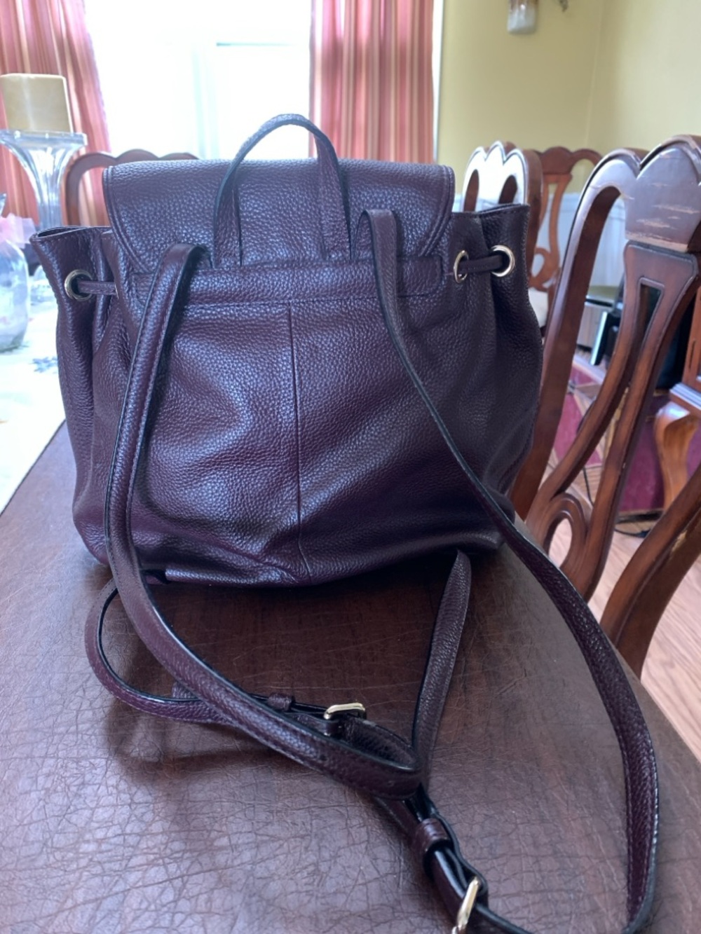 kate spade Pebbled Leather Drawstring Backpack in Deep Plum - Picture 2 of 6